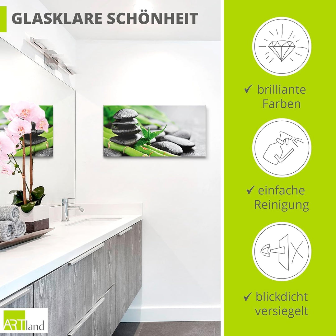 ARTland Glasbilder Wandbild Glas Bild einteilig 60x30 cm Querformat Asien Wellness Zen Steine Lavast