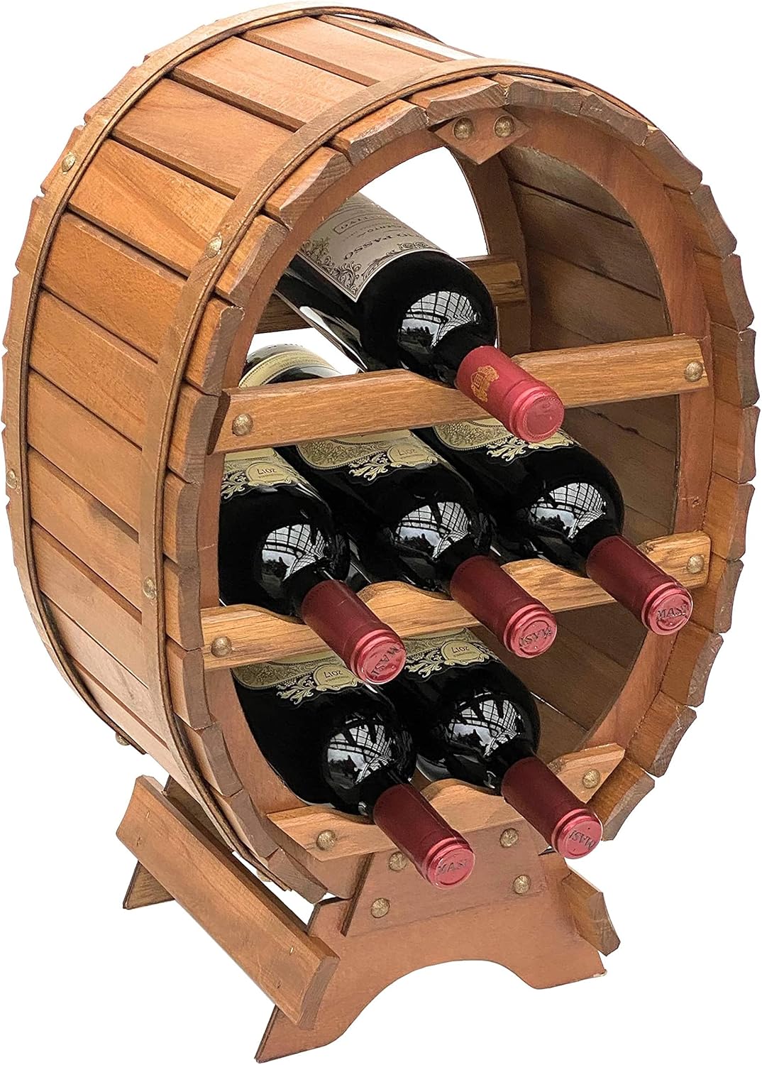 DanDiBo Weinregal Holz Weinfass für 6 Flaschen Braun gebeizt Bar Flaschenständer Fass Flaschenhalter