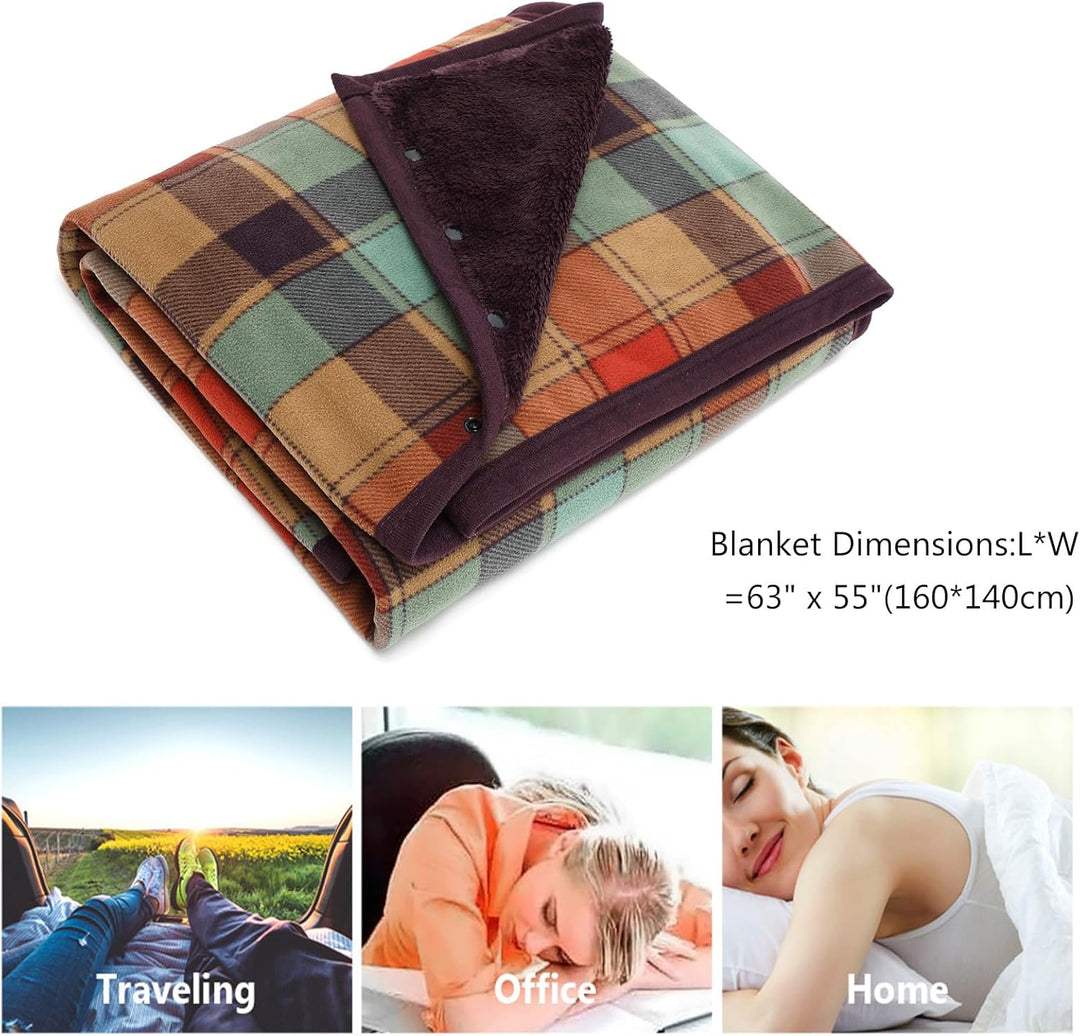 Damen Poncho Fleece Tragbare Decke, Karierte Schossdecke Bequemer Poncho Plüschdecken Überwurf Schal