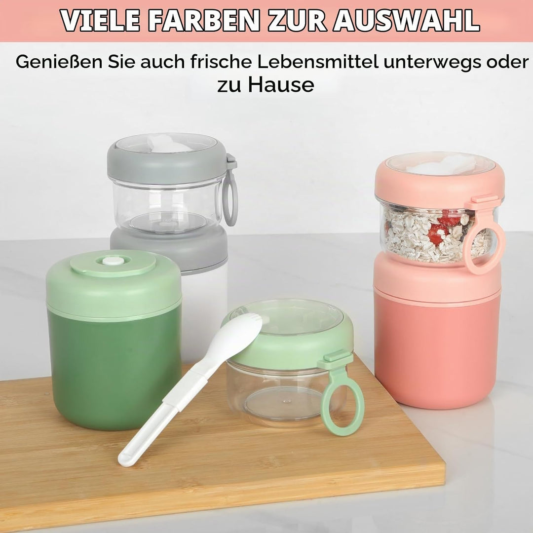 Grosser Edelstahl Müslibecher to Go, Joghurtbecher 530ml+330ml Tragbarer Auslaufsicherer Müslibecher