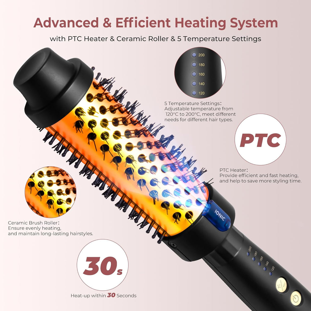 Thermal Brush 38MM Ionen Keramik Thermobürste [130-200°C] mit 5 Temperaturstufen Doppel-PTC Schnellh