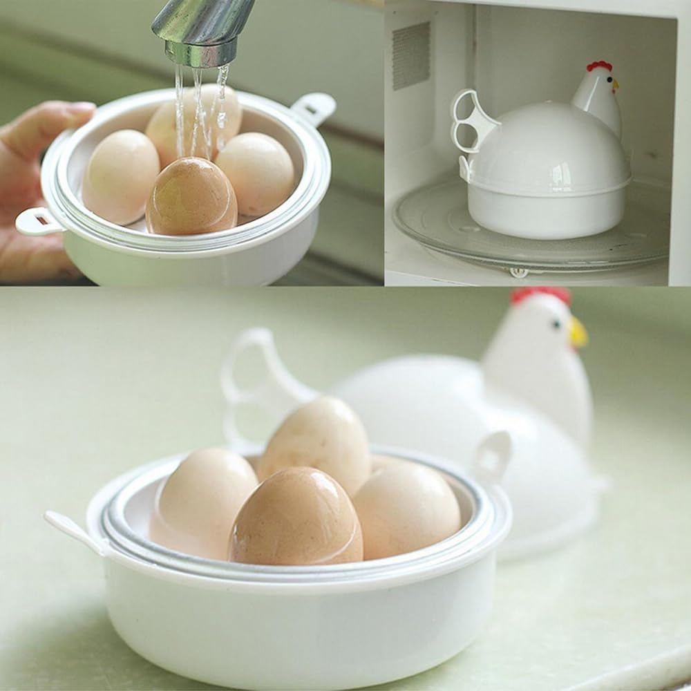 Mikrowellen Eierkocher,Eierdämpfer Hühnerform Eierkessel und 4-Cup Egg Pan für perfektes Egg Cooking