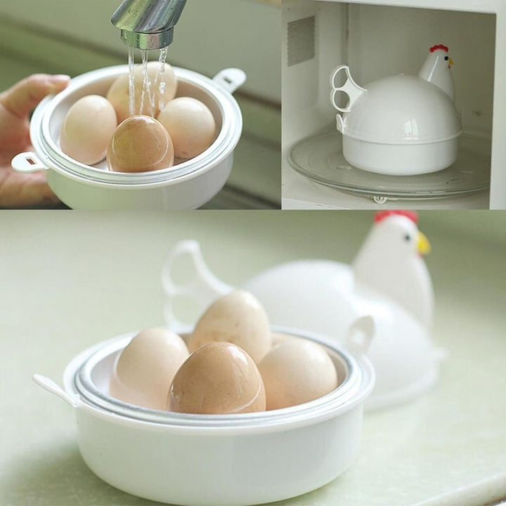 Mikrowellen Eierkocher,Eierdämpfer Hühnerform Eierkessel und 4-Cup Egg Pan für perfektes Egg Cooking