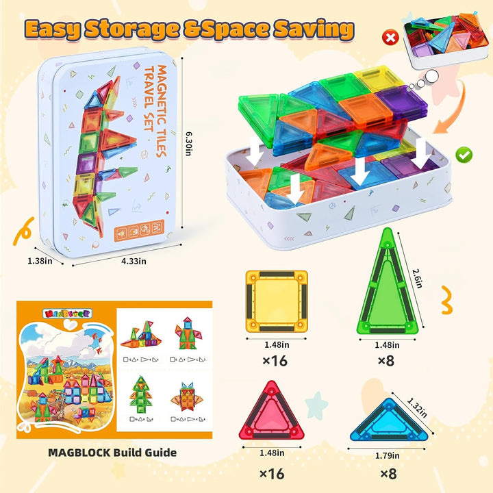 48PCS Mini Magnetische Bausteine Magnetbausteine Reiseset Magnetspielzeug Montessori Reisespielzeug