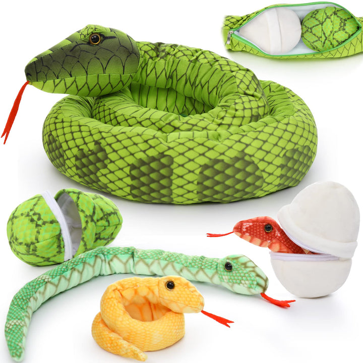 MorisMos Riesen Schlange Kuscheltier XXL,200cm lang Grün Kuschelschlange mit 3 Baby im Bauch, Gross