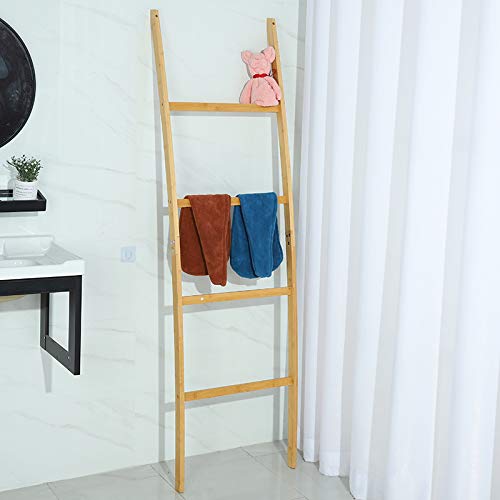 Handtuchleiter Handtuchhalter Bambus 4 Stangen Kleiderständer für Badezimmer Wohnzimmer