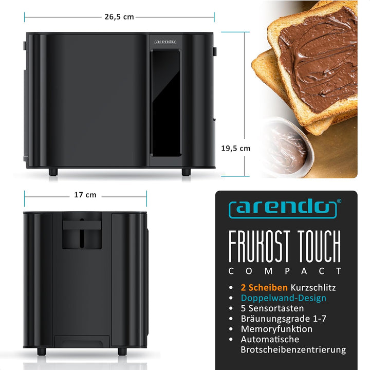 Arendo - Touch Toaster 2 Scheiben Edelstahl - Touchpanel - digital Display Restzeitanzeige - 800 W –