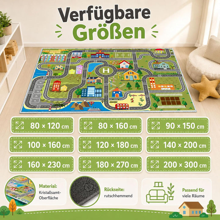 Kinder spielteppich Auto Jungen & Mädchen Teppich Strassenteppich Bauteppich Stadtstadt Lernbereich