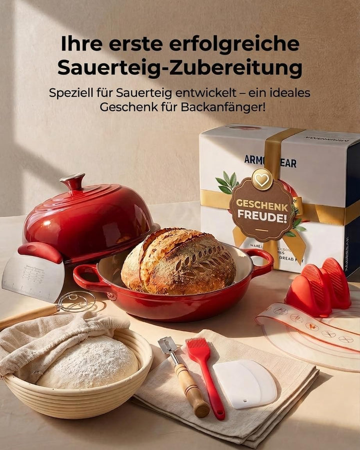 Emaillierter Gusseisen Brotbacktopf mit Sauerteig Starter-Set – 5QT (4,7L) runder Schmortopf mit gew