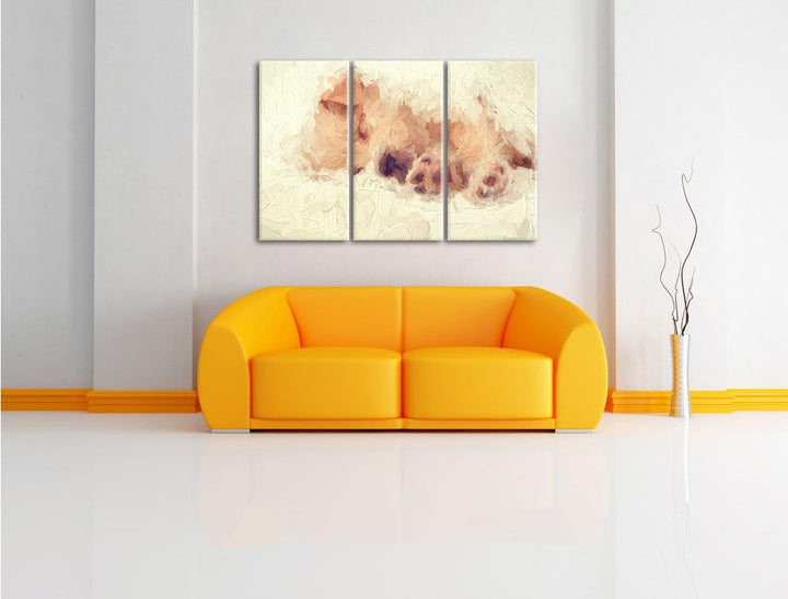 Pixxprint Kleiner schlafender Welpe Kunst als Leinwandbild 3 teilig/Grösse: 3 Teilig (120x80) / Wand