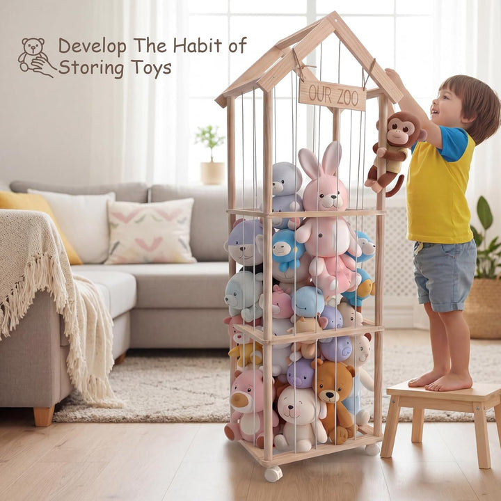 360° Drehbar Kuscheltier Aufbewahrung - Robuste Stofftier Aufbewahrung - Holz Kuscheltier Organizer