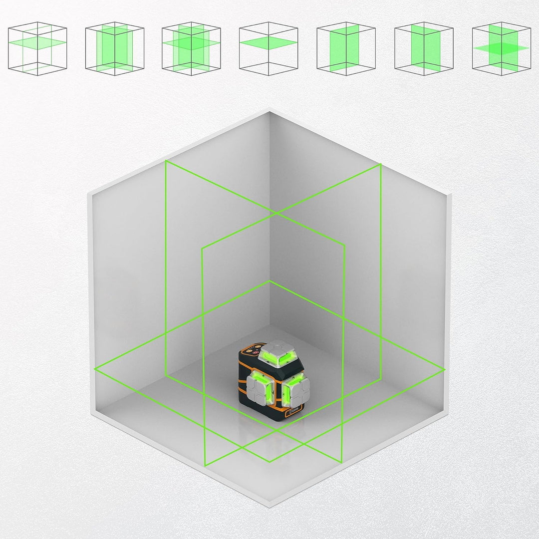 CIGMAN Kreuzlinienlaser 3 x 360 Grad grün Selbstnivellierend Laser Wasserwaage, 2 x abnehmbare wiede