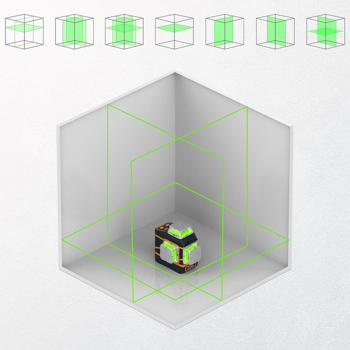 CIGMAN Kreuzlinienlaser 3 x 360 Grad grün Selbstnivellierend Laser Wasserwaage, 2 x abnehmbare wiede