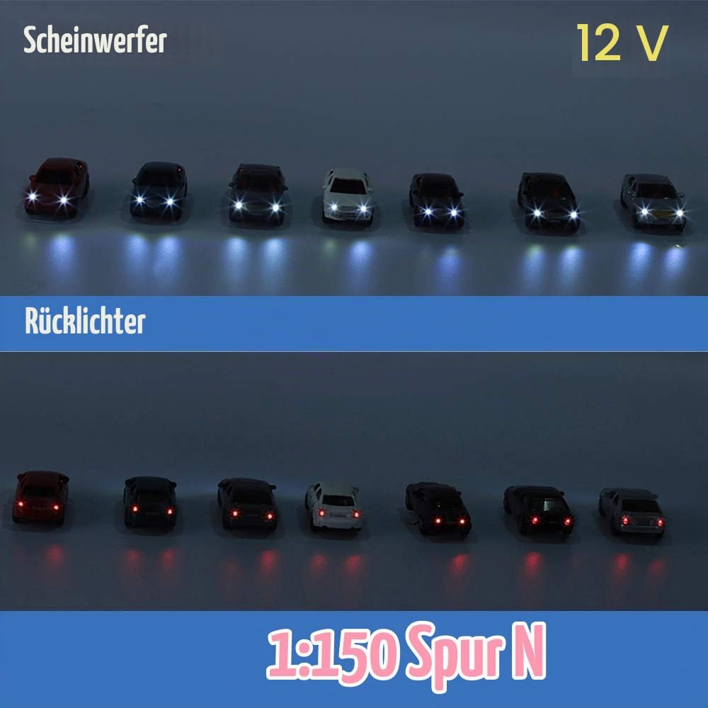 Evemodel 12Stk. 1: 150 N Spur Model beleuchtete Autos mit 12V LED Leuchten für Gebäude Layout Neu EC