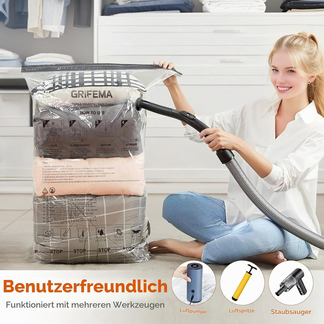 GRIFEMA GH83-8, 6 Stück Vakuumbeutel 100x80 cm, Platzsparend für Bettwäsche, Bettdecken, Decken und