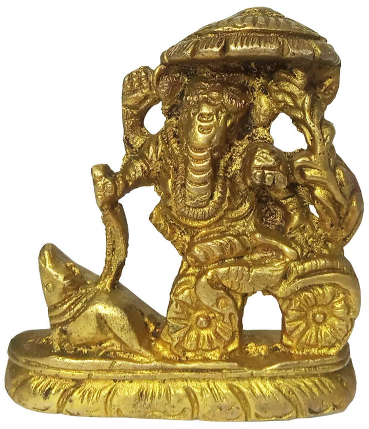 Purpledip Rare Collection Messing-Statue Ganapathi Ganesha auf Chariot von Maus gezeichnet (12176)