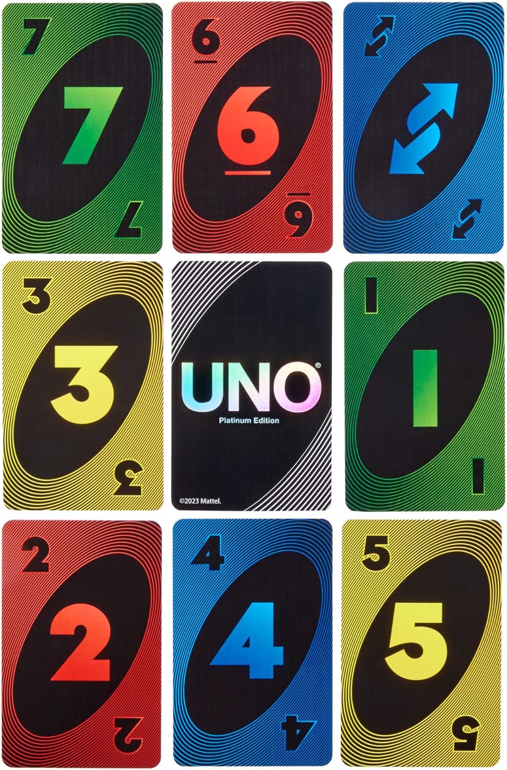 Mattel Games UNO Platin Edition Kartenspiel für Film- und Familienabende, Spielabende, Reisen, Campi