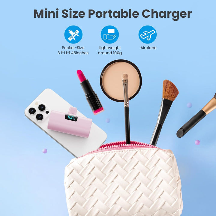 Mini Powerbank 5200mAh, Klein Power Bank USB C PD Externer Akku, Compact LCD Digitalanzeige Akkupack