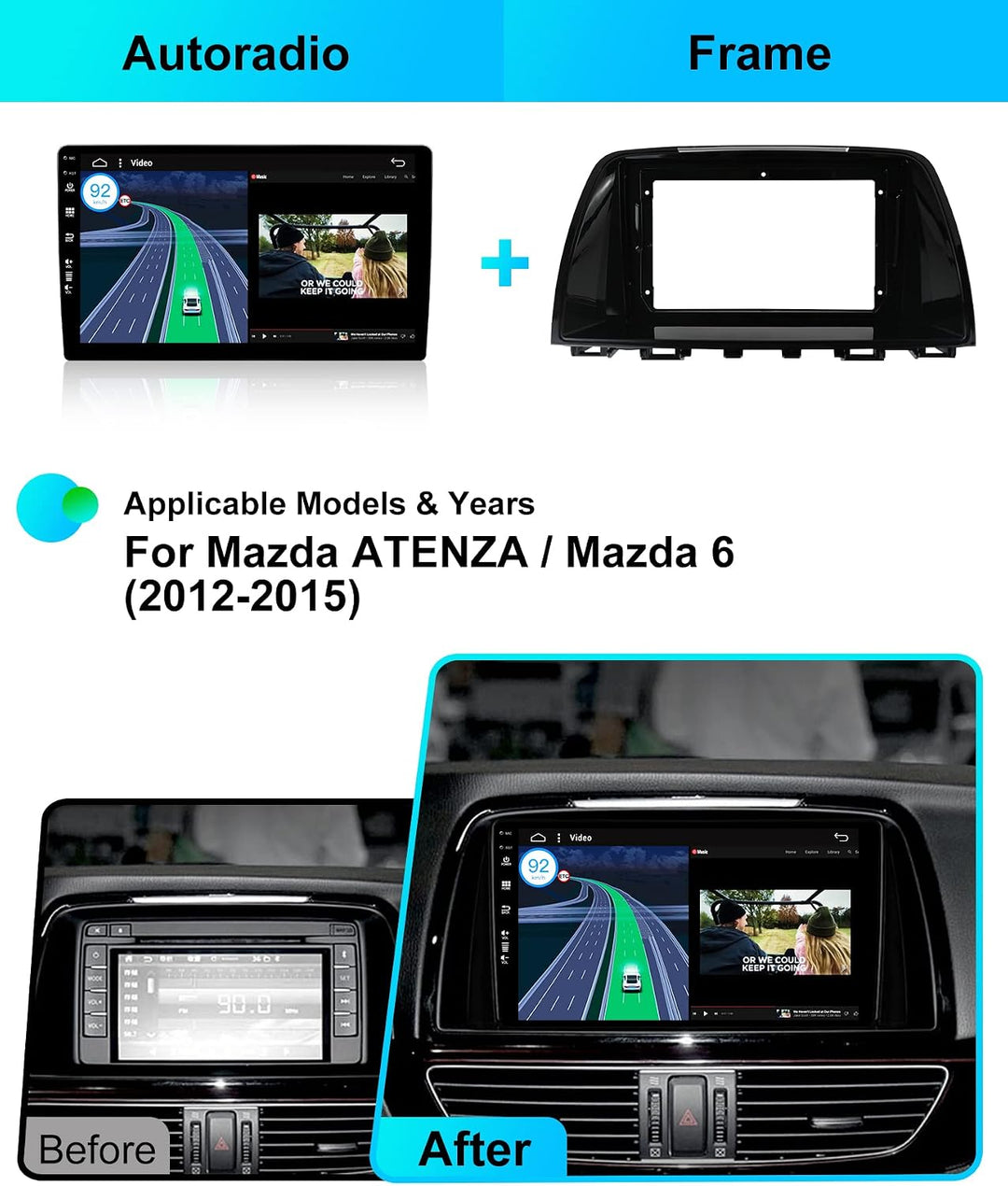 [4G+64G] 9 Zoll Autoradio für Mazda ATENZA Mazda 6 (2012-2015) GPS Navigation - Wireless CarPlay And