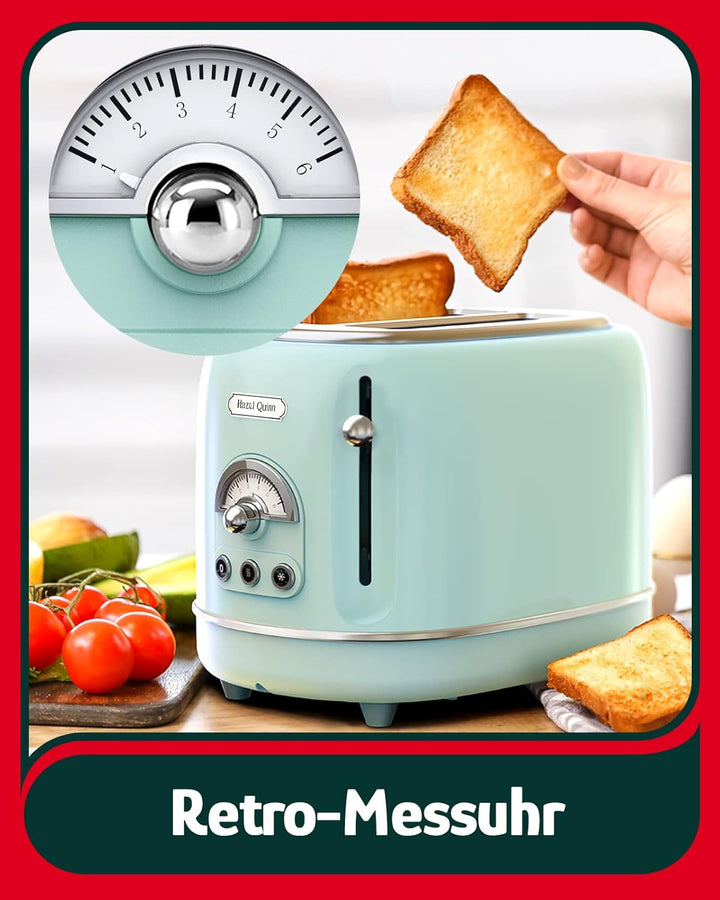 Hazel Quinn Retro 2 Scheiben Toaster, Edelstahl, Vintage Toaster, 6 variable einstellbare Bräunungss