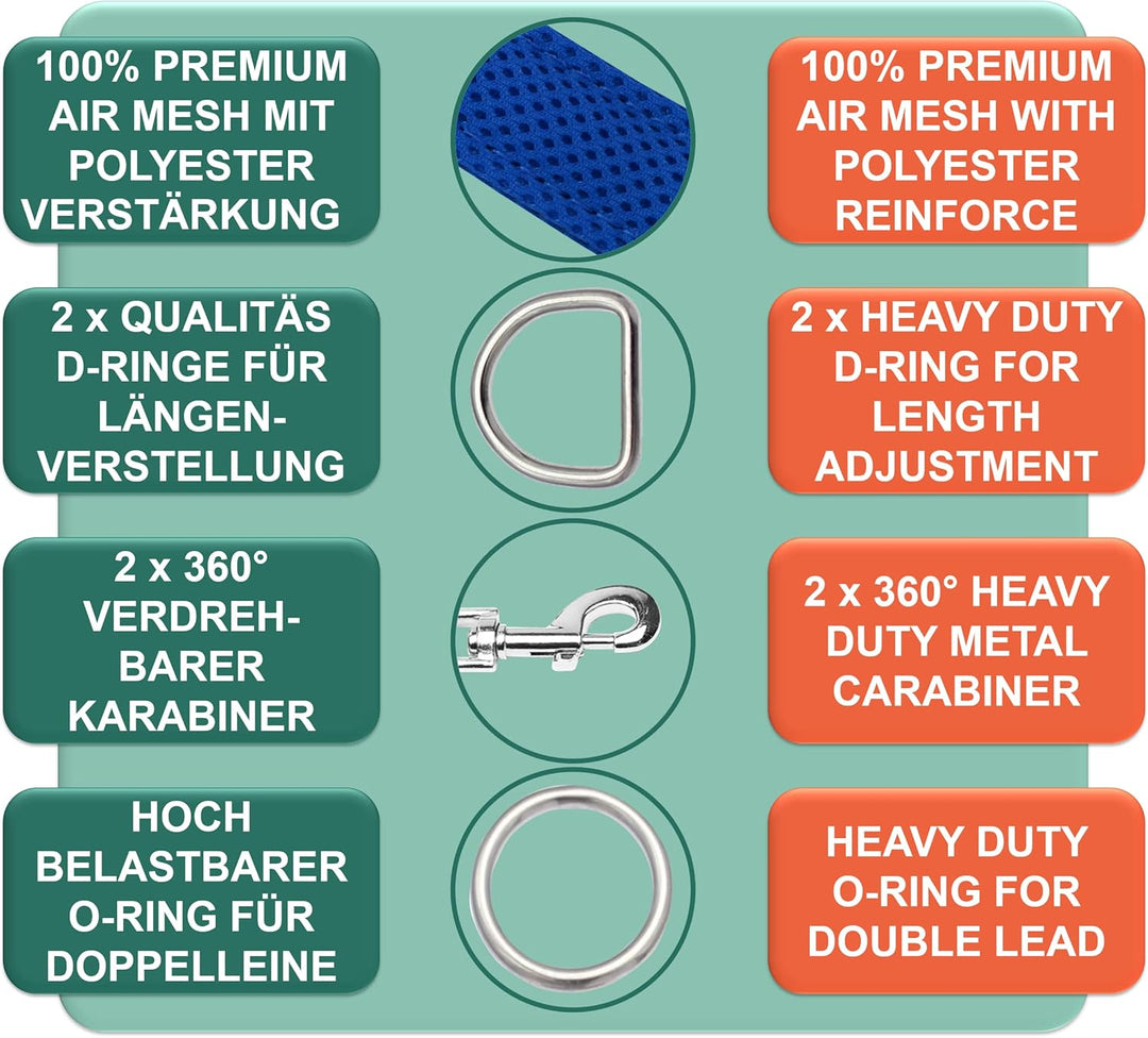 DEY - Premium Hundeleine Air Mesh 2m | 3fach Verstellbar | für Kleine, Mittelgrosse u. Grosse Hunde