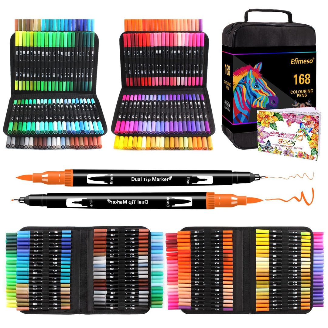 Efimeso 168 Farben Filzstifte Set, Pinselstifte Aquarell Filzstifte Kinder,Brush Pens für Künstler,Z