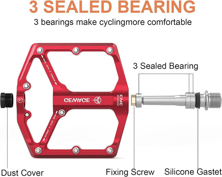 GEWAGE Rennrad-/Mountainbike-Pedale – 3 Lager Fahrradpedale – CNC-gefräste 9/16-Zoll-Flachpedale mit