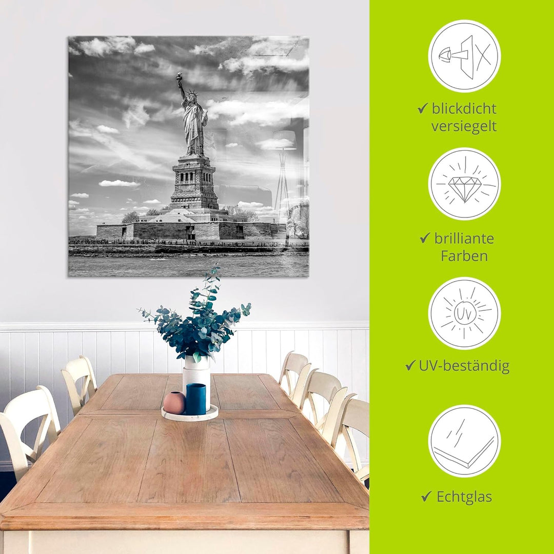 ARTland Glasbilder Wandbild Glas Bild einteilig 40x40 cm Quadratisch New York Skyline Statue Figur S