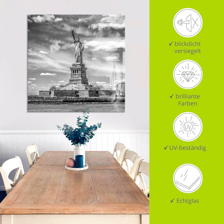 ARTland Glasbilder Wandbild Glas Bild einteilig 40x40 cm Quadratisch New York Skyline Statue Figur S