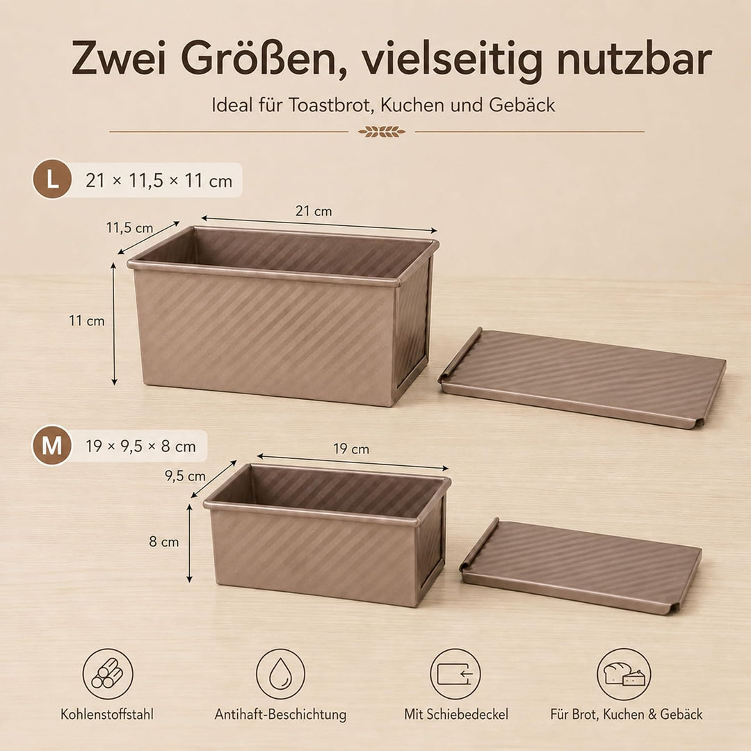 URMONA 2 Stück Toastbrot Brotbackform Mit Deckel, Toastbrotform & Kastenform mit Belüftungslöchern,