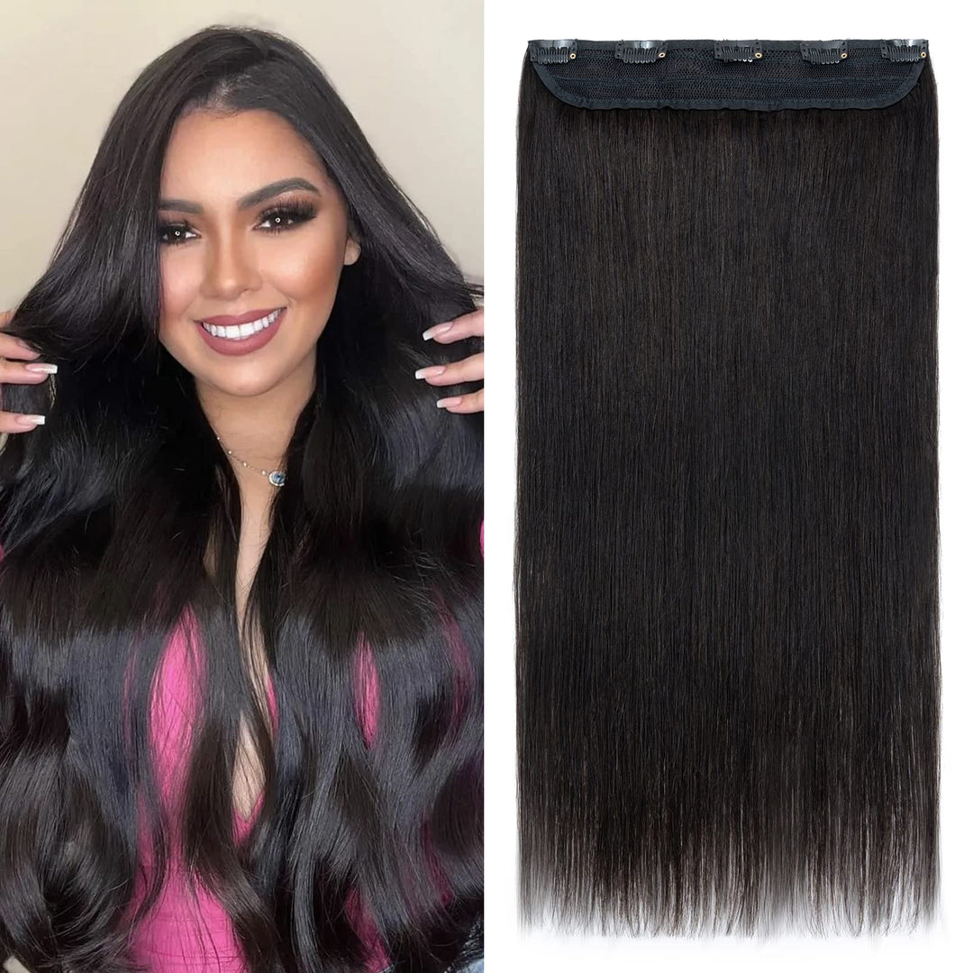 Silk-co Haarteile Echthaar Clip in Extensions Echthaar 1Pc 5Clips Haarverlängerung Weich Natürlich H
