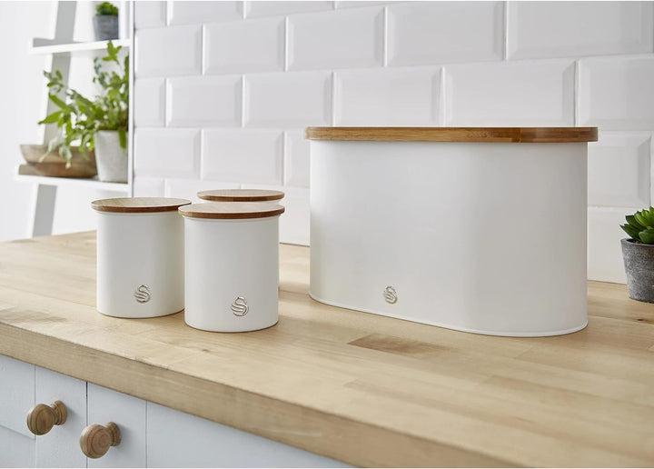Swan Nordic 3er-Set Küchenvorratsdosen aus Robustem Karbonstahl, Bambusdeckel, Einheitsgrösse, für T