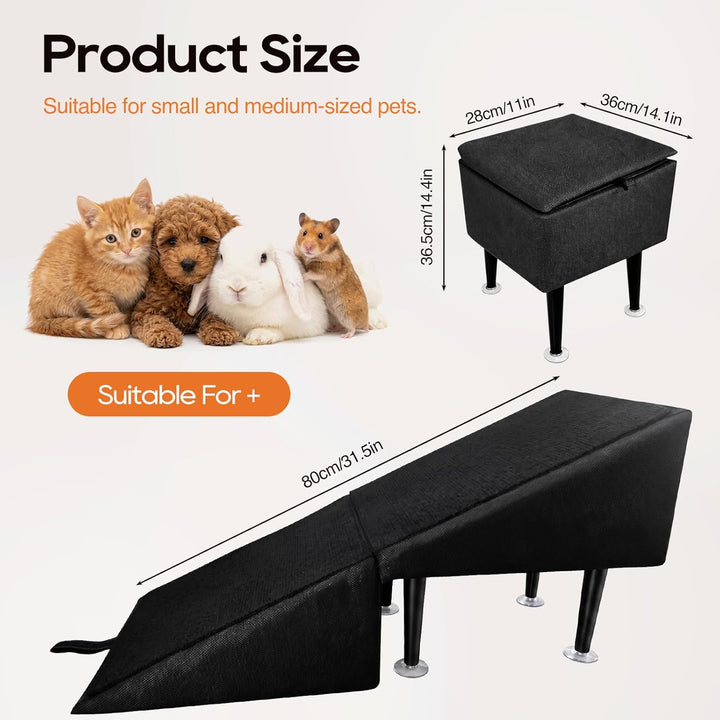 Hundetreppe Klappbar, 2-in-1 Hunderampe & Hocker für Bett und Sofa, 36x36x28cm, mit Saugnapfhalterun