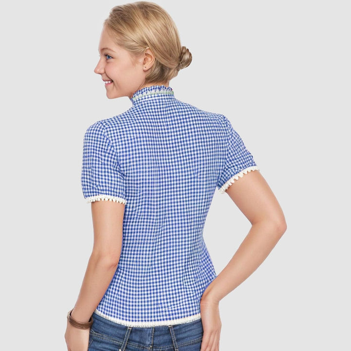 Trachtenbluse Damen Modern Karierte Bluse Oktoberfest Outfit Elegant Kurzarm Landhausmode Shirt Spit