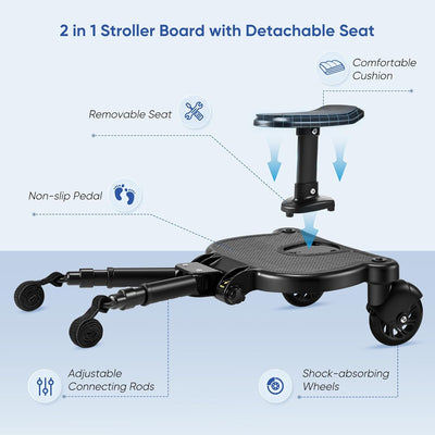 Mevip Buggy Board mit Sitz, Trittbrett Mitfahrbrett universal, Kinderwagen Board mit Kinderwagen Org