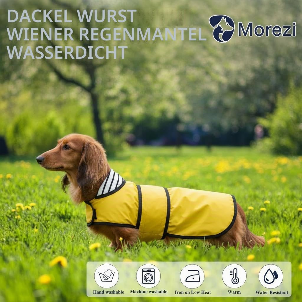MOREZI Hunderegenmantel mit Reflexstreifen, Regen-/wasserdicht, verstellbare Weste, geeignet für kle