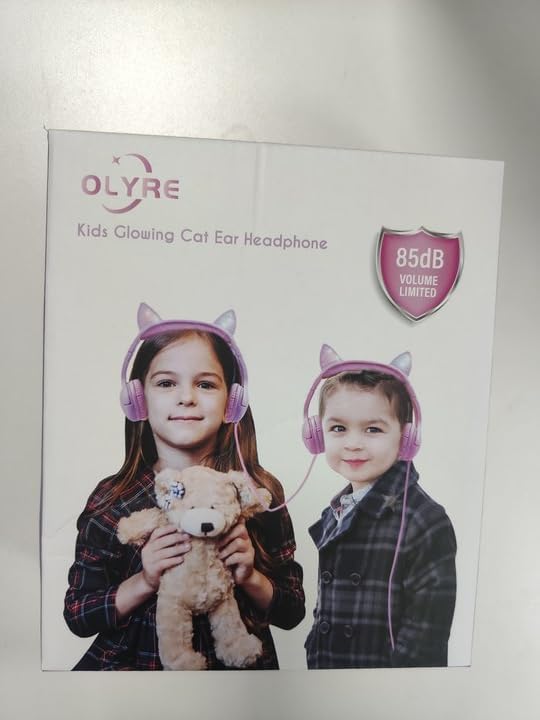Olyre Toddlers Headphones with Microphone-85dB Safe Volume Limited and LED Light Up cat Ears Wired H