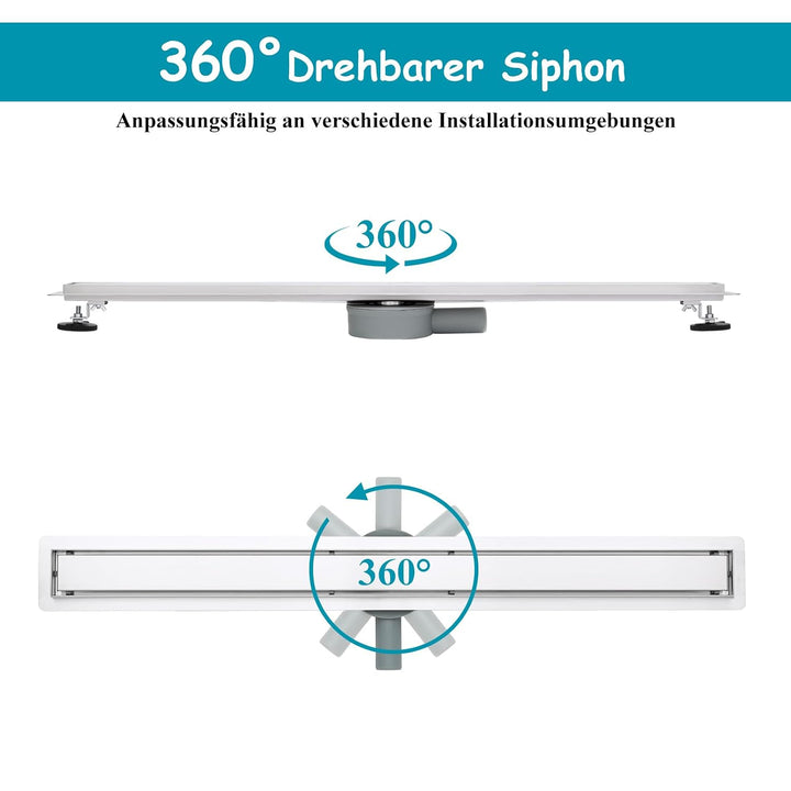 100 * 7cm Duschrinne 304 Edelstahl, Bodenablauf mit 360° Siphon Geruchsstop, 2 in1 Befliesbar Ablauf