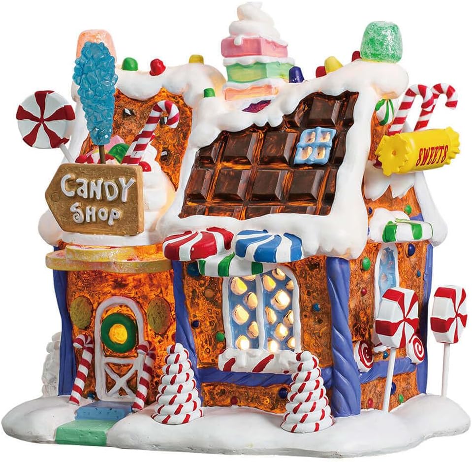 Lemax - The Candy Shop - Beleuchtetes Lebkuchenhaus - Höhe: 17cm - Batteriebetrieben - Porzellan - T