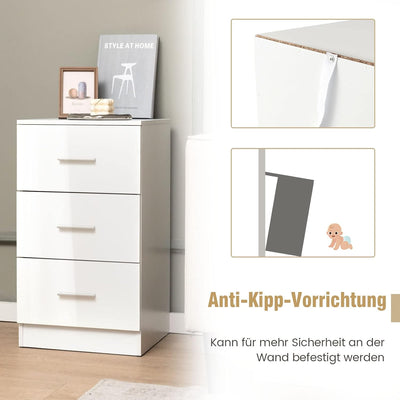 COSTWAY Nachttisch mit 3 Schubladen, Hochglanz Nachtschrank, Nachtkommode für Boxspringbett, 37 x 34