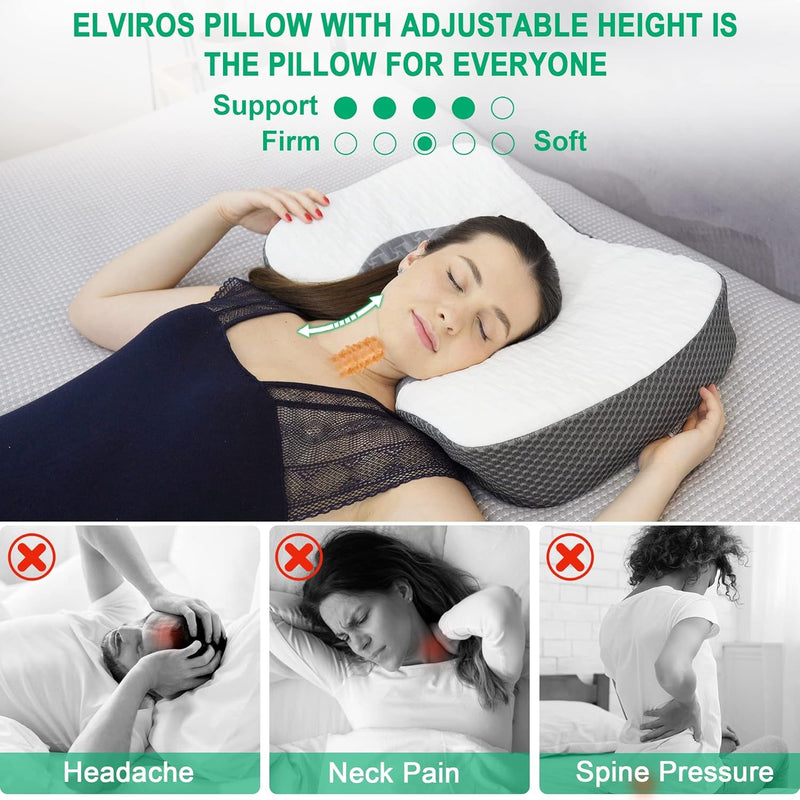 Elviros Orthopädisches Kissen aus Memory Foam, Kopfkissen Nackenschmerzen, Schlafkissen, Ergonomisch