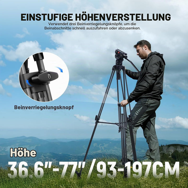 NEEWER LL34 78" Kamera Videostativ One Step Schnellspanner mit Dämpfungsflüssigkeitskopf robustes Ko