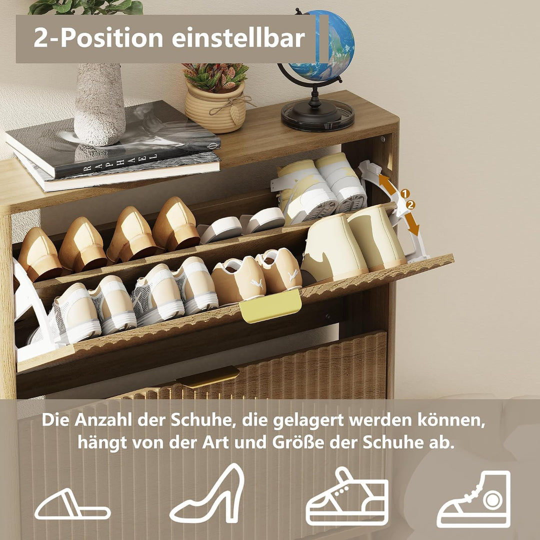 Schuhschrank, Schuhkipper mit 2 Klappen, Schuhregal Schmal, versteckte Schuhaufbewahrung, Schuhschra