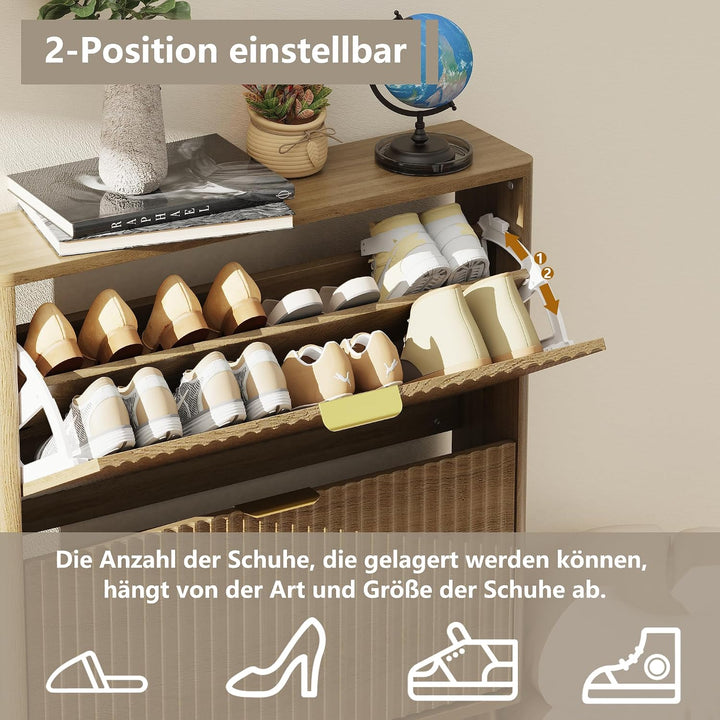 Schuhschrank, Schuhkipper mit 2 Klappen, Schuhregal Schmal, versteckte Schuhaufbewahrung, Schuhschra