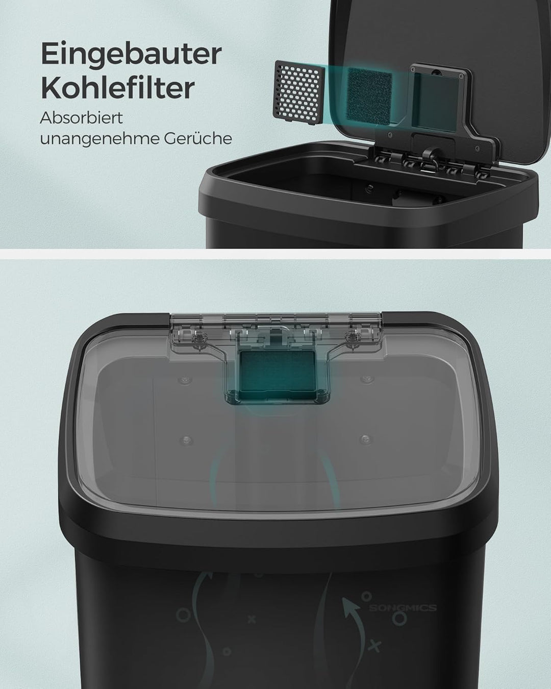 SONGMICS Mülleimer Küche, 68 Liter Abfalleimer, Tretmülleimer aus Metall, mit Deckel, hoch, schmal u