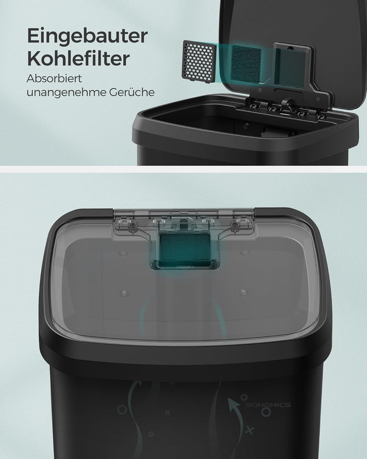 SONGMICS Mülleimer Küche, 68 Liter Abfalleimer, Tretmülleimer aus Metall, mit Deckel, hoch, schmal u