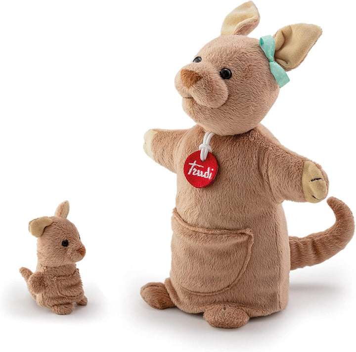 Trudi Puppets TUDG0000 Handpuppe Känguru mit Baby ca. 25 cm (Grösse S), Stofftier aus hochwertigen M