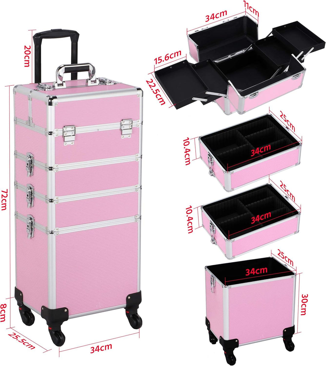 Yaheetech Friseurkoffer Trolley Alu Kosmetikkoffer 4 in 1 Schminkkoffer mit 4 Rollen Make-up Friseur