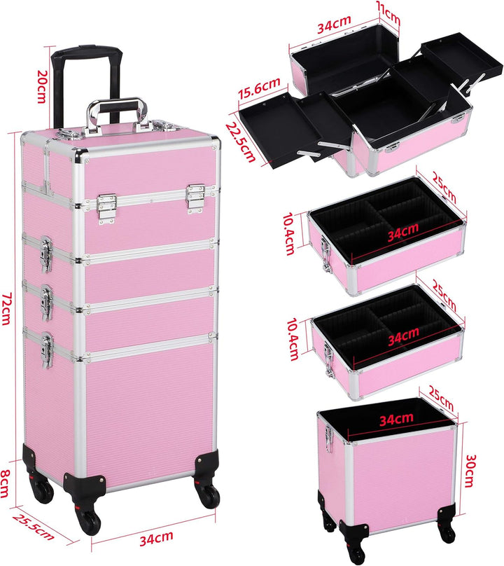 Yaheetech Friseurkoffer Trolley Alu Kosmetikkoffer 4 in 1 Schminkkoffer mit 4 Rollen Make-up Friseur
