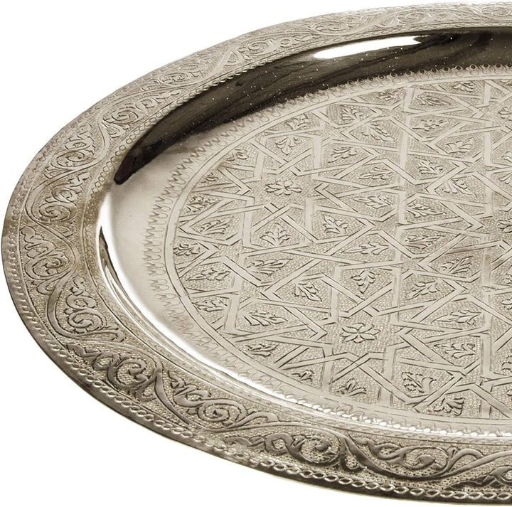 Orientalisches rundes Tablett aus Messing Mehdia 30cm Deko Silber | Marokkanisches Teetablett in der